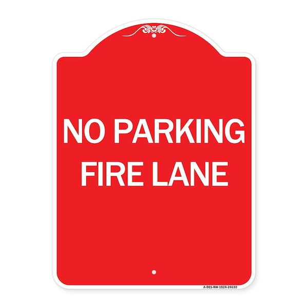 Pavement Stencil No Parking Fire Lane, Red & White Aluminum Sign, 18" x 24", RW-1824-24610